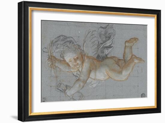 Un amour planant dans les airs, un objet dans chaque main ; deux amours volant se donnant la main-Antoine Coypel-Framed Giclee Print