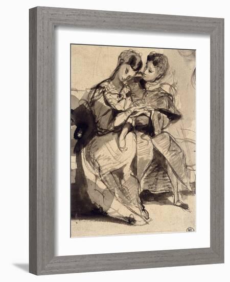 Un couple d'amoureux assis-Eugene Delacroix-Framed Giclee Print