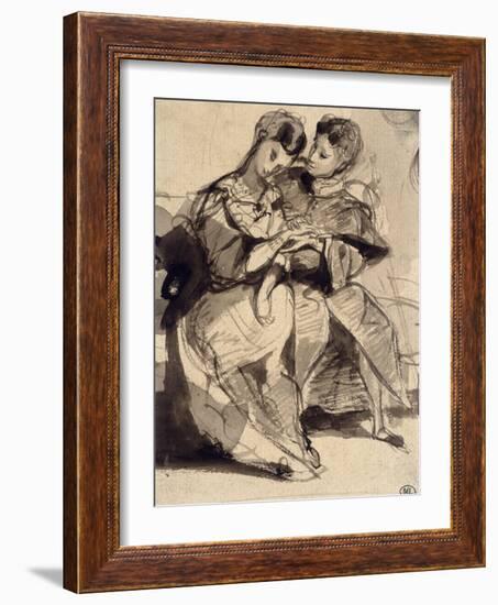 Un couple d'amoureux assis-Eugene Delacroix-Framed Giclee Print