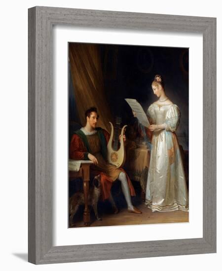 Un Homme Tenant Une Lyre Et Une Femme Tenant Une Partition Dans Un Interieur  (Interior with a Man-Marguerite Gerard-Framed Giclee Print