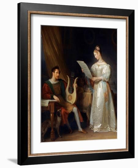 Un Homme Tenant Une Lyre Et Une Femme Tenant Une Partition Dans Un Interieur  (Interior with a Man-Marguerite Gerard-Framed Giclee Print