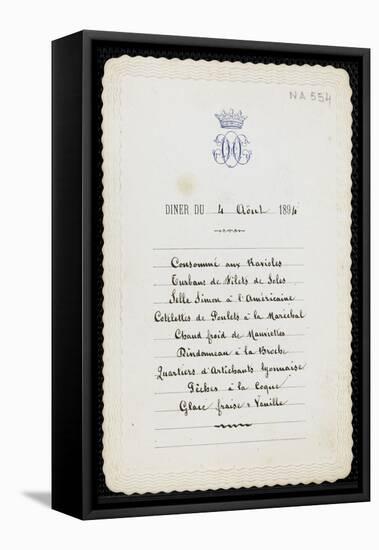 Un menu du duc d'Aumale au château de Chantilly de juillet 1893 à octobre 1894,-null-Framed Premier Image Canvas