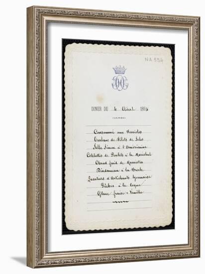 Un menu du duc d'Aumale au château de Chantilly de juillet 1893 à octobre 1894,-null-Framed Giclee Print