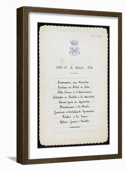 Un menu du duc d'Aumale au château de Chantilly de juillet 1893 à octobre 1894,-null-Framed Giclee Print