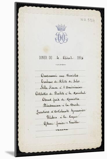 Un menu du duc d'Aumale au château de Chantilly de juillet 1893 à octobre 1894,-null-Mounted Giclee Print