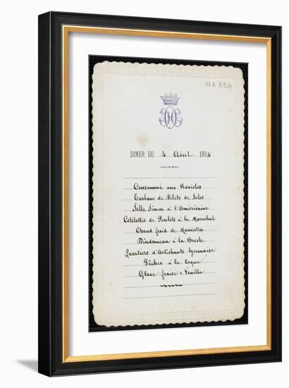 Un menu du duc d'Aumale au château de Chantilly de juillet 1893 à octobre 1894,-null-Framed Giclee Print