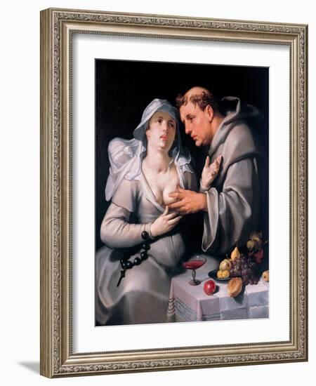 Un Moine Et Une Religieuse  (A Monk and a Nun) Le Religieux Caresse La Poitrine De La Nonne - Pein-Cornelis Cornelisz van Haarlem-Framed Giclee Print