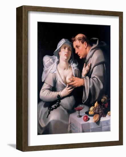 Un Moine Et Une Religieuse  (A Monk and a Nun) Le Religieux Caresse La Poitrine De La Nonne - Pein-Cornelis Cornelisz van Haarlem-Framed Giclee Print