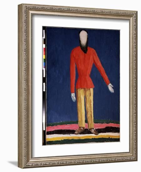 Un Paysan (A Peasant). Representation D'un Homme Barbu Avec Une Chemise Rouge). Peinture De Kasimir-Kazimir Severinovich Malevich-Framed Giclee Print