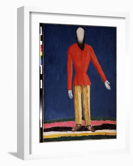 Un Paysan (A Peasant). Representation D'un Homme Barbu Avec Une Chemise Rouge). Peinture De Kasimir-Kazimir Severinovich Malevich-Framed Giclee Print