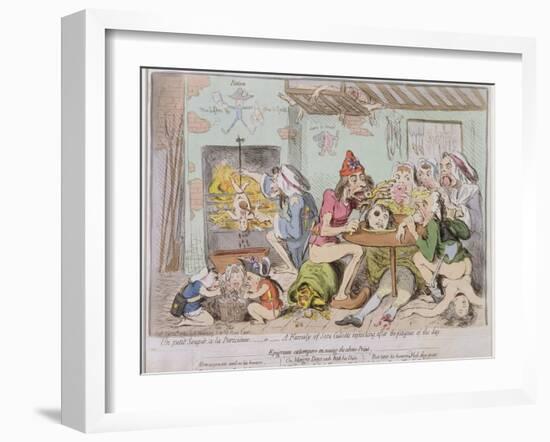 Un Petit Souper a La Parisienne, or a Family of Sans-Culottes Refreshing after the Fatigues of…-James Gillray-Framed Giclee Print