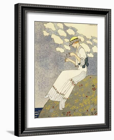 Un Peu, Design For a Country Dress by Paquin, c.1913-Georges Barbier-Framed Giclee Print