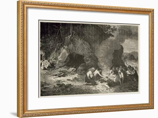 Un Repas Funeraire a L'Epoque Du Grand Ours Et Du Mammouth-Emile Antoine Bayard-Framed Giclee Print