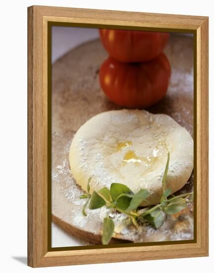 Unbaked Pizza, Fresh Herbs and Tomatoes-null-Framed Premier Image Canvas