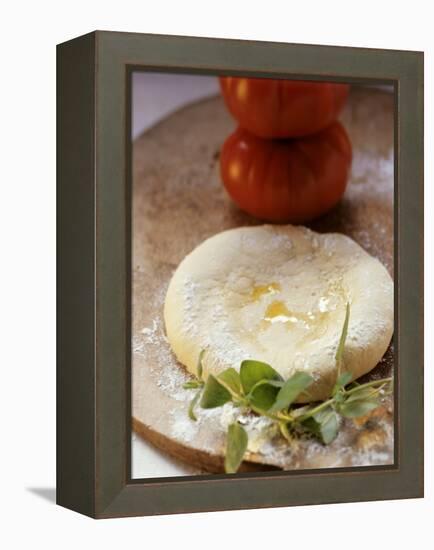 Unbaked Pizza, Fresh Herbs and Tomatoes-null-Framed Premier Image Canvas