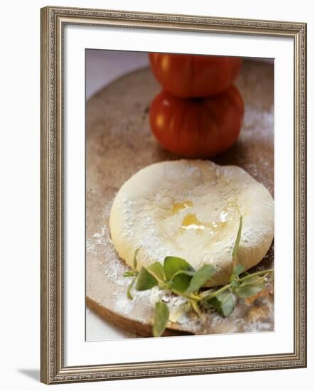 Unbaked Pizza, Fresh Herbs and Tomatoes-null-Framed Photographic Print
