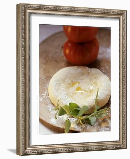 Unbaked Pizza, Fresh Herbs and Tomatoes-null-Framed Photographic Print