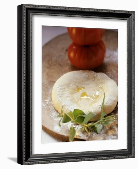 Unbaked Pizza, Fresh Herbs and Tomatoes-null-Framed Photographic Print