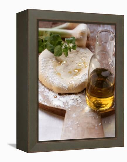 Unbaked Pizza, Herbs, Garlic and Olive Oil-null-Framed Premier Image Canvas