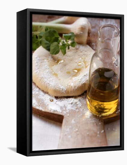 Unbaked Pizza, Herbs, Garlic and Olive Oil-null-Framed Premier Image Canvas