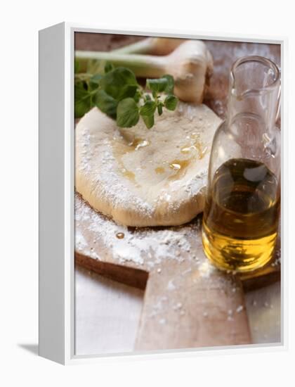 Unbaked Pizza, Herbs, Garlic and Olive Oil-null-Framed Premier Image Canvas