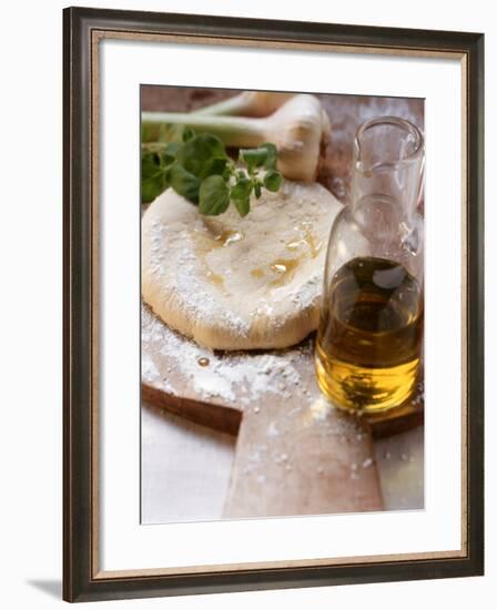 Unbaked Pizza, Herbs, Garlic and Olive Oil-null-Framed Photographic Print