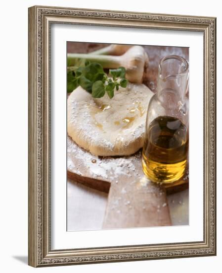 Unbaked Pizza, Herbs, Garlic and Olive Oil-null-Framed Photographic Print