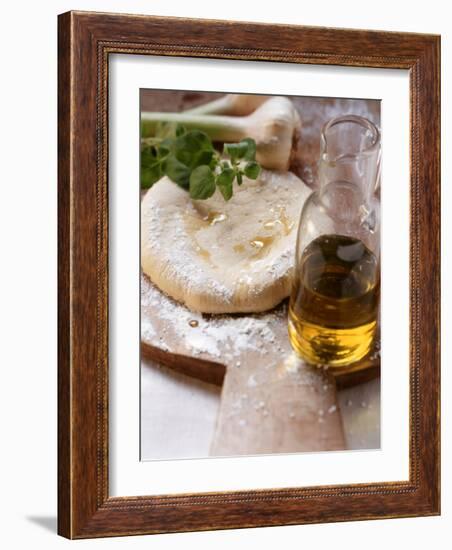 Unbaked Pizza, Herbs, Garlic and Olive Oil-null-Framed Photographic Print