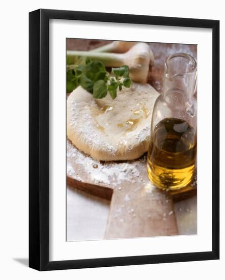 Unbaked Pizza, Herbs, Garlic and Olive Oil--Framed Photographic Print