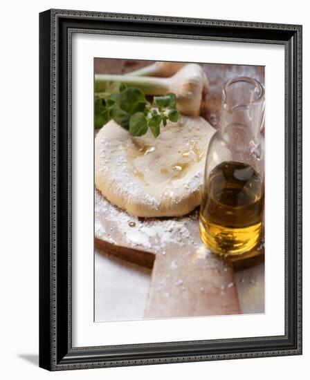 Unbaked Pizza, Herbs, Garlic and Olive Oil-null-Framed Photographic Print