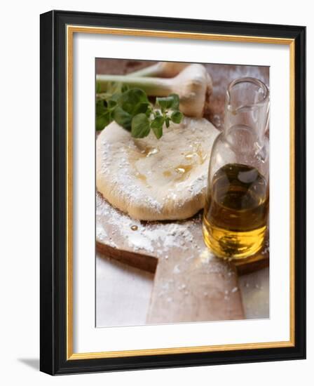 Unbaked Pizza, Herbs, Garlic and Olive Oil-null-Framed Photographic Print