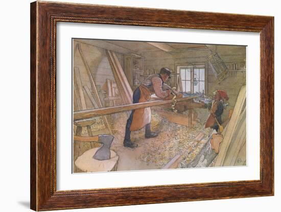 Uncle Johan in the Farm Workshop-Carl Larsson-Framed Giclee Print