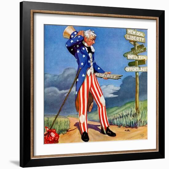 "Uncle Sam at the Crossroads,"October 1, 1936-Frank Lea-Framed Giclee Print