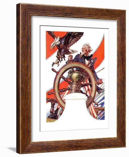 "Uncle Sam at the Helm,"July 4, 1936-Joseph Christian Leyendecker-Framed Giclee Print