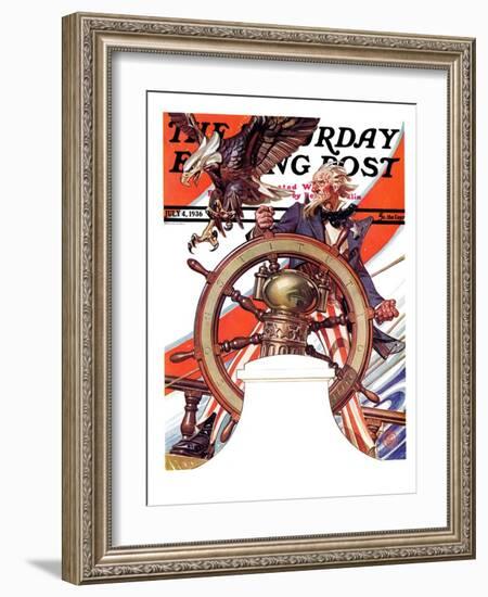 "Uncle Sam at the Helm," Saturday Evening Post Cover, July 4, 1936-Joseph Christian Leyendecker-Framed Giclee Print