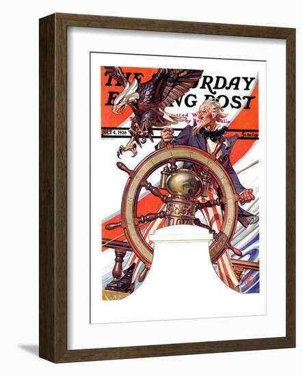 "Uncle Sam at the Helm," Saturday Evening Post Cover, July 4, 1936-Joseph Christian Leyendecker-Framed Giclee Print