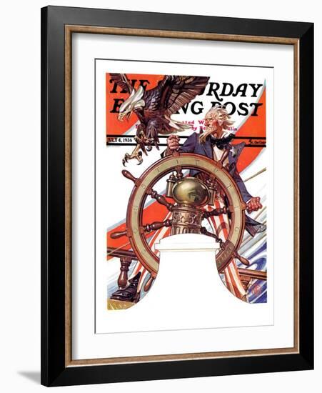 "Uncle Sam at the Helm," Saturday Evening Post Cover, July 4, 1936-Joseph Christian Leyendecker-Framed Giclee Print