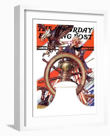 "Uncle Sam at the Helm," Saturday Evening Post Cover, July 4, 1936-Joseph Christian Leyendecker-Framed Giclee Print