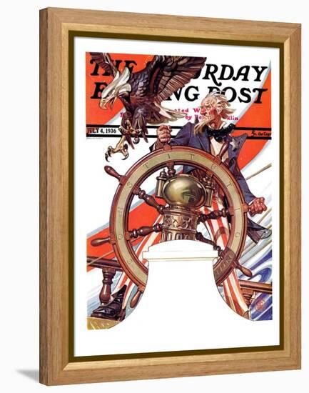 "Uncle Sam at the Helm," Saturday Evening Post Cover, July 4, 1936-Joseph Christian Leyendecker-Framed Premier Image Canvas