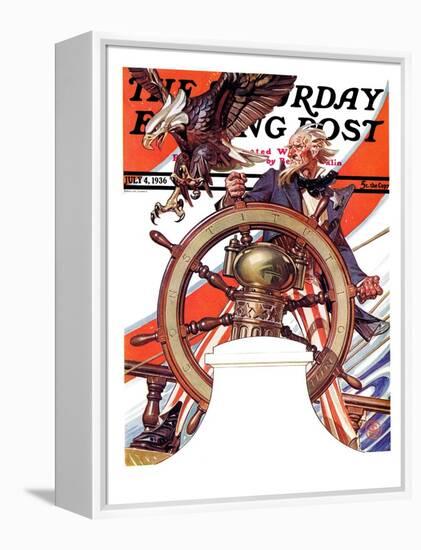 "Uncle Sam at the Helm," Saturday Evening Post Cover, July 4, 1936-Joseph Christian Leyendecker-Framed Premier Image Canvas