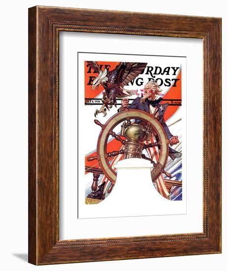 "Uncle Sam at the Helm," Saturday Evening Post Cover, July 4, 1936-Joseph Christian Leyendecker-Framed Giclee Print