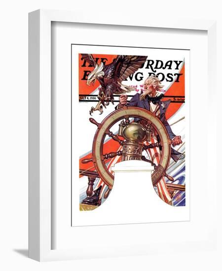"Uncle Sam at the Helm," Saturday Evening Post Cover, July 4, 1936-Joseph Christian Leyendecker-Framed Giclee Print