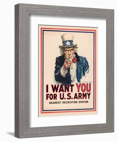 Uncle Sam, I Want You for the U.S. Army, 1917-James Montgomery Flagg-Framed Art Print