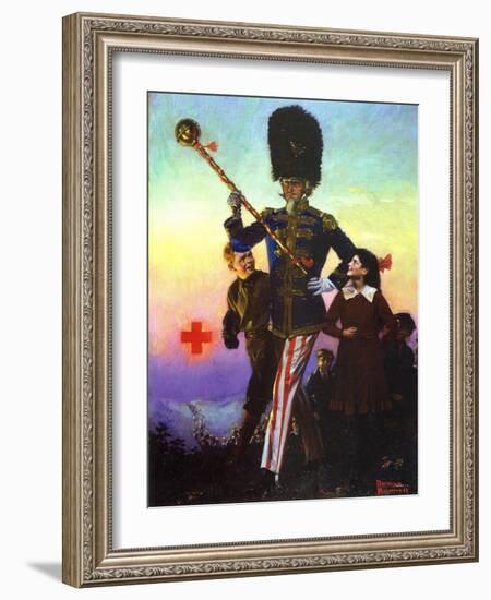 Uncle Sam Marching with Children-Norman Rockwell-Framed Giclee Print