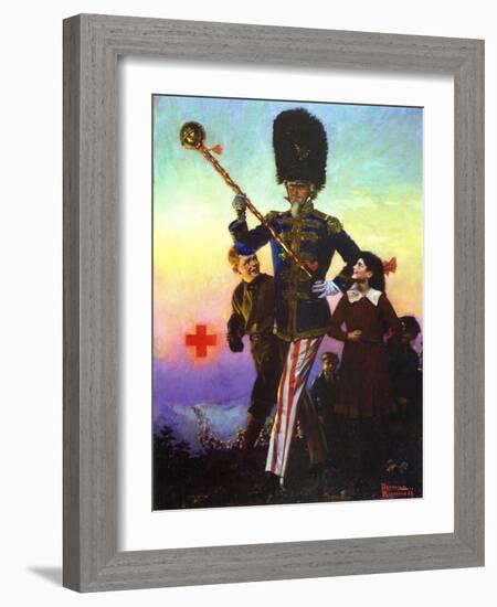 Uncle Sam Marching with Children-Norman Rockwell-Framed Giclee Print