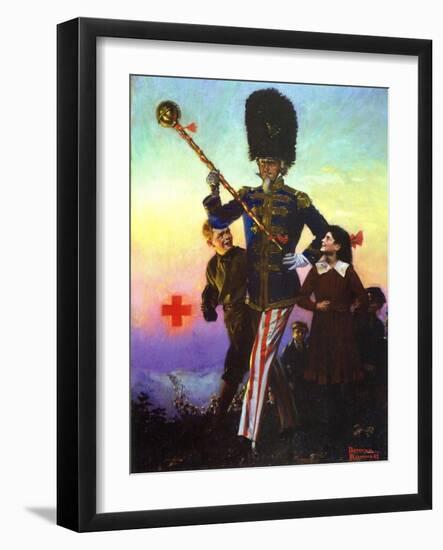 Uncle Sam Marching with Children-Norman Rockwell-Framed Giclee Print