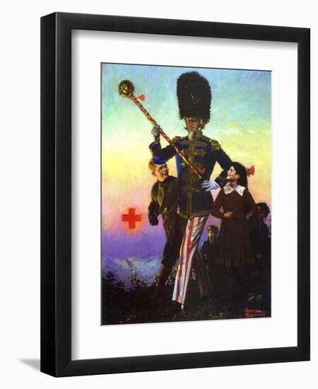 Uncle Sam Marching with Children-Norman Rockwell-Framed Giclee Print