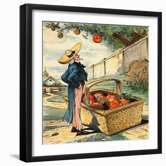 Uncle Sam Standing beside Basket of Apples-Bettmann-Framed Photographic Print