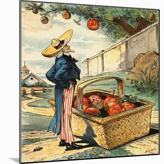 Uncle Sam Standing beside Basket of Apples-Bettmann-Mounted Photographic Print