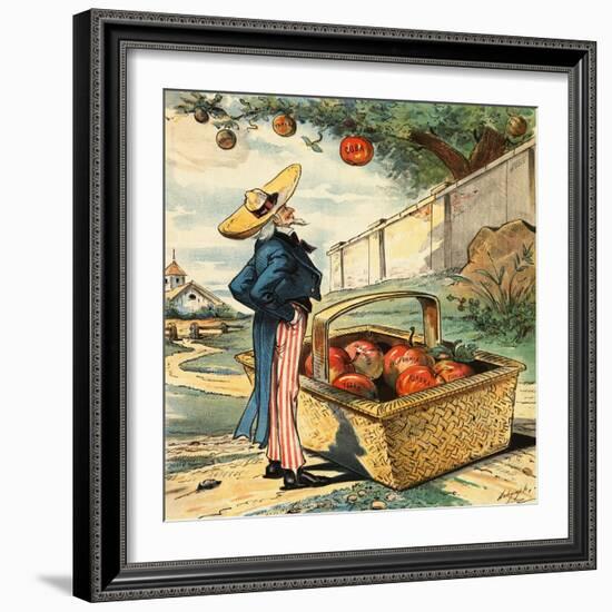 Uncle Sam Standing beside Basket of Apples-Bettmann-Framed Photographic Print